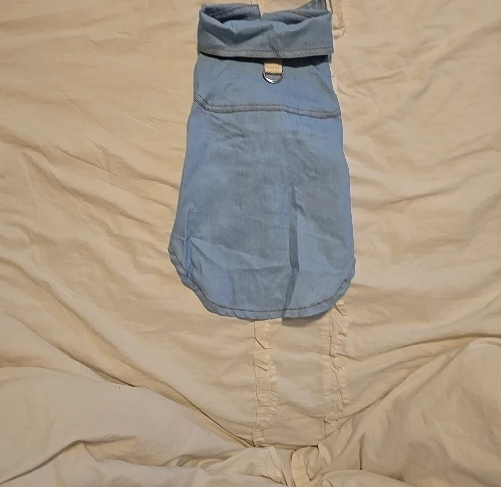 Light Blue Denim-Look Dog/Kitty Button-Up Shirt Fits Up To 12 Lbs